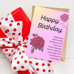 Cute Happy Birthday Card, Printable Birthday Card, Birthday Gift, Birthday Present Card, PNG Instant Download Birthday Greeting Card.