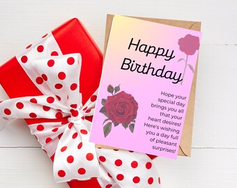 Cute Happy Birthday Card, Printable Birthday Card, Birthday Gift, Birthday Present Card, PNG Instant Download Birthday Greeting Card.