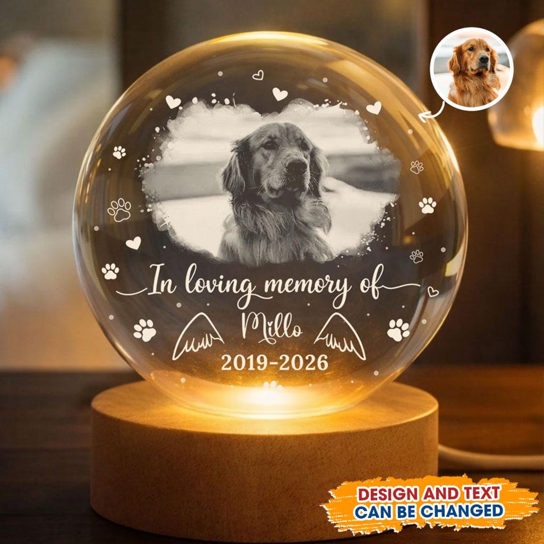 Personalized Pet Memorial Crystal Ball Lamp, Custom Photo Keepsake, Pet ...