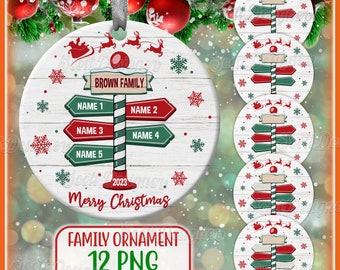 Family & Pet Ornament PNG - Wooden Street Signs, Personalized Christmas, Add Your Name, Family Christmas Ornament, Handmade Holiday Decor