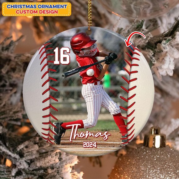 Baseball Boy Ceramic Ornament, Personalized Baseball Ornament, Baseball Player Gift, Baseball Fan Gift, Christmas Gift For Baseball Lover