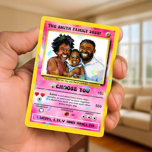 Carte de famille personnalisée, cadeau fête des pères personnalisé par des enfants, cadeau gamer pour papa, carte d'anime photo personnalisée à échanger, cadeau mari gamer