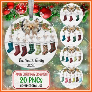 Family & Pet Stocking Ornament Digital PNGs, Personalized Christmas, Add Your Name, Christmas Stocking Ornament, Handmade Holiday Decor