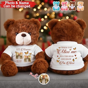 Personalized Memorial Teddy Bear | &quot;A Hug From Heaven&quot; Photo Loss of Loved One Keepsake | Custom Comforting Sympathy Gift