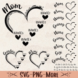 Custom Heart Grandkid Name SVG, Custom Heart Svg, Mother&#39;s Day Svg, Heart Svg Cut Files, Mother Clipart Silhouette, Personalized Design