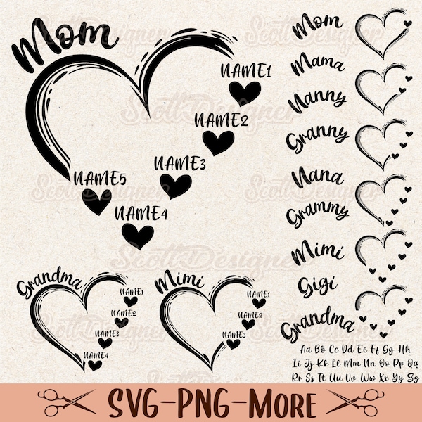 Custom Heart Grandkid Name SVG, Custom Heart Svg, Mother's Day Svg, Heart Svg Cut Files, Mother Clipart Silhouette, Personalized Design