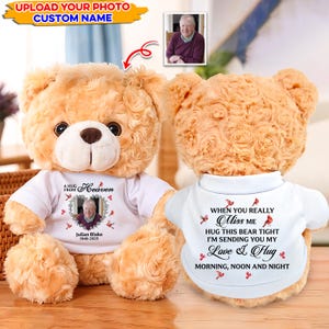 Custom &quot;A Hug from Heaven&quot; Memorial Teddy Bear with Photo & Name – Personalized Bereavement Gift for Loss of Loved One – Keepsake Plush