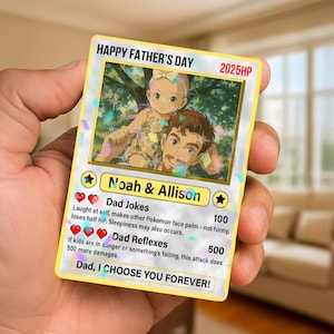 Gepersonaliseerde vaderdag animekaart, aangepaste vaderdagcadeau van kinderen, game vader cadeau, aangepaste foto trading anime kaart, gamer echtgenoot cadeau