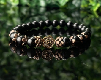 Handmade. Polished Onyx Gemstone 6mm and antique copper beads.