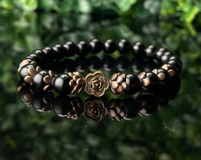 Featured listing image: Handmade. Polished Onyx Gemstone 6mm and antique copper beads.