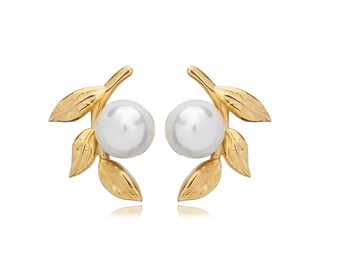 Majorica Pearl Earrings Solid 925 Sterling Silver (not-plated) 16k Gold Overlay.