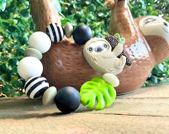 Children’s Jungle Sloth Bracelet – Silicone & Bubblegum Beads