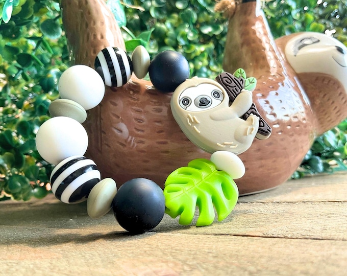 Featured listing image: Children’s Jungle Sloth Bracelet – Silicone & Bubblegum Beads