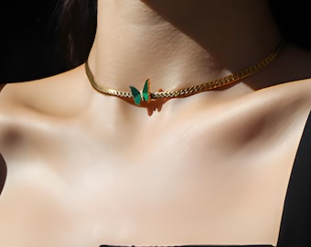 Butterfly Choker – 18K Gold Plated Stainless Steel Cuban Chain