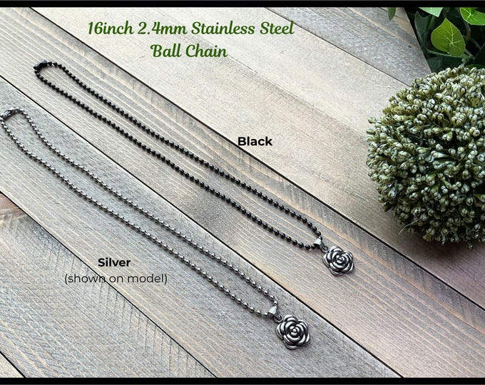 Featured listing image: Solid 925 Sterling Silver Rose Pendant with Chain, 316L Stainless Steel Hypoallergenic Necklace, Durable & Tarnish-Resistant Jewelry