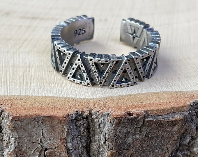 Featured listing image: Pyramid Symbol Men's Ring | Solid Sterling Silver Adjustable Handmade.