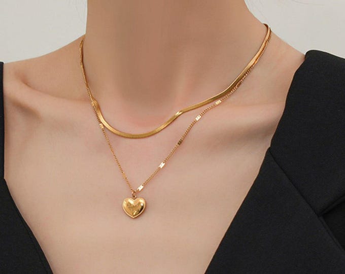 Featured listing image: Gold Heart Layered Necklace – 18K Plated, Stainless Steel, Love You Gift