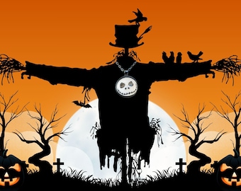 Gothic Pumpkin King Inspired Necklace – Black Chain Halloween Jewelry.