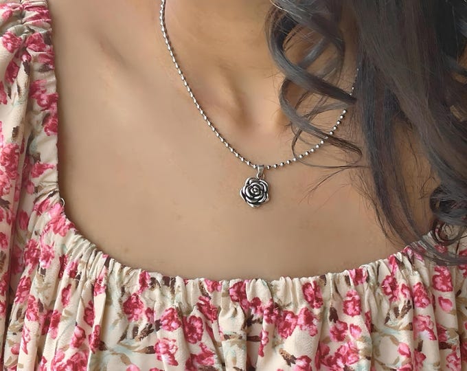 Featured listing image: Solid 925 Sterling Silver Rose Pendant with Chain, 316L Stainless Steel Hypoallergenic Necklace, Durable & Tarnish-Resistant Jewelry