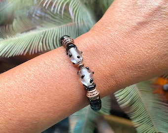 Handmade. Bracelet gemstone all occassion work or weekend, indian glass beads and polished onyx.