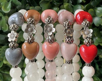 Handmade. Beaded Bracelets, Gemstones and Hearts great gift for her birthday, valentines day and Mother's day.