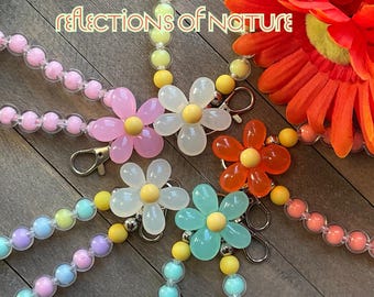 Beaded Cell Phone Lanyard – Large Flower Bead, Dual Attachments, Vibrant Colors.