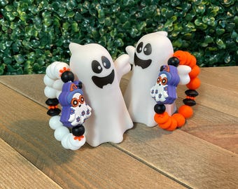 Halloween Ghost Charm Bracelet – Cute Silicone Bead Jewelry for Kids & Adults – Fun Halloween Accessory