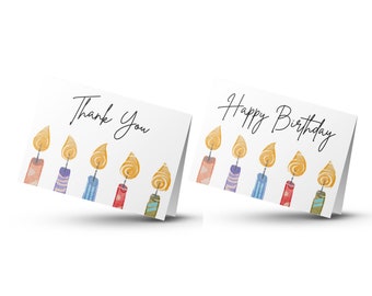 Bougie anniversaire et carte de remerciement imprimable téléchargement instantané | jeu de cartes vierges simple | jeu de cartes correspondant | Carte d’anniversaire | Carte de remerciement