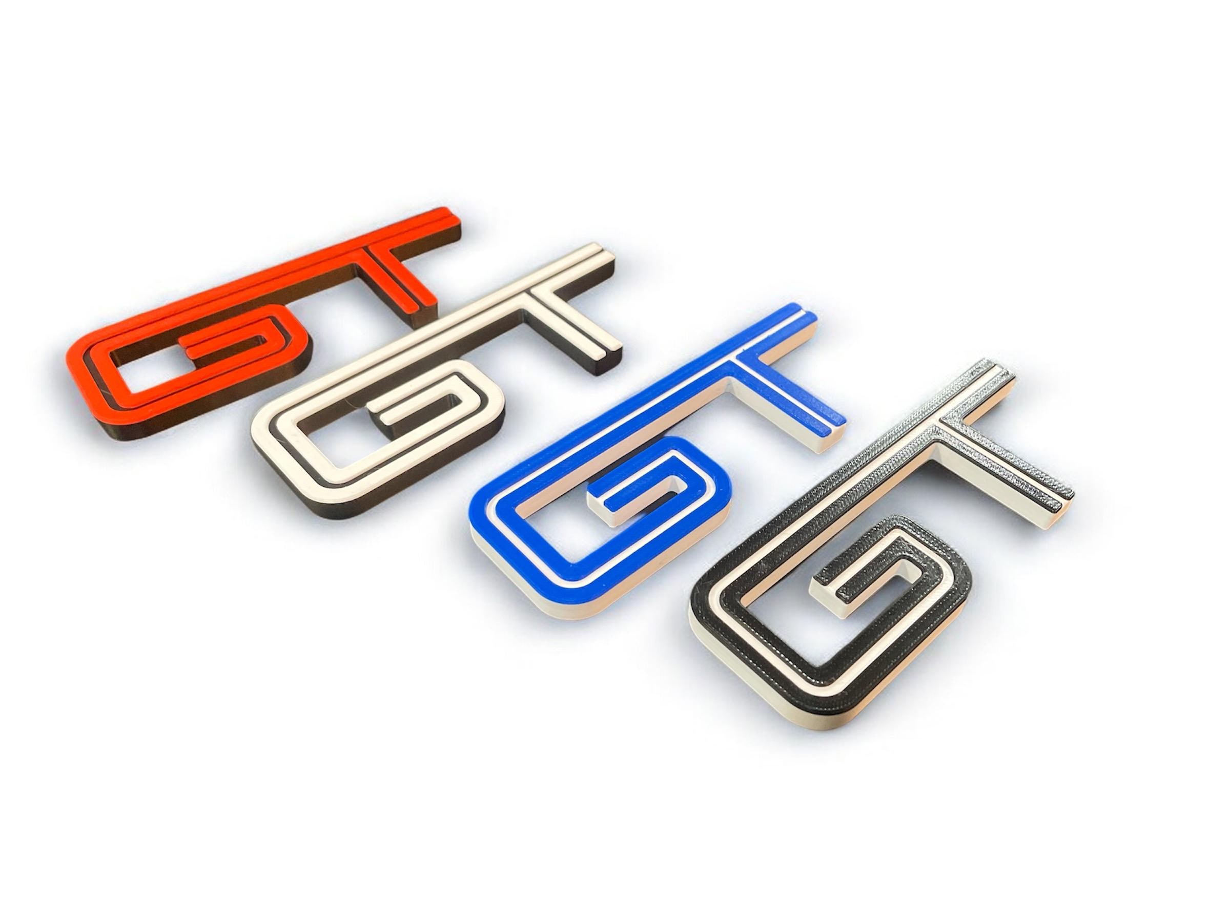 Custom Multicolored GT Badge - Personalized Car Emblem, Unique Design, Perfect for Mustang Lovers