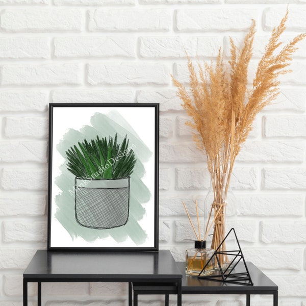 Spiky Plant Print, Grey Plant Pot, Plant Print Wall Art Decor, Boho Home Decor, Botanical Print, Art Print, Printable Wall Decor