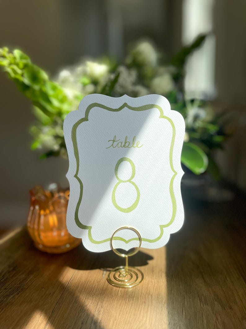 Green Watercolor Table Numbers | Antique Die Cut Print image 5