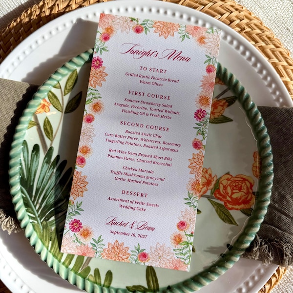 Printed Menu Cards | Garden Floral Border