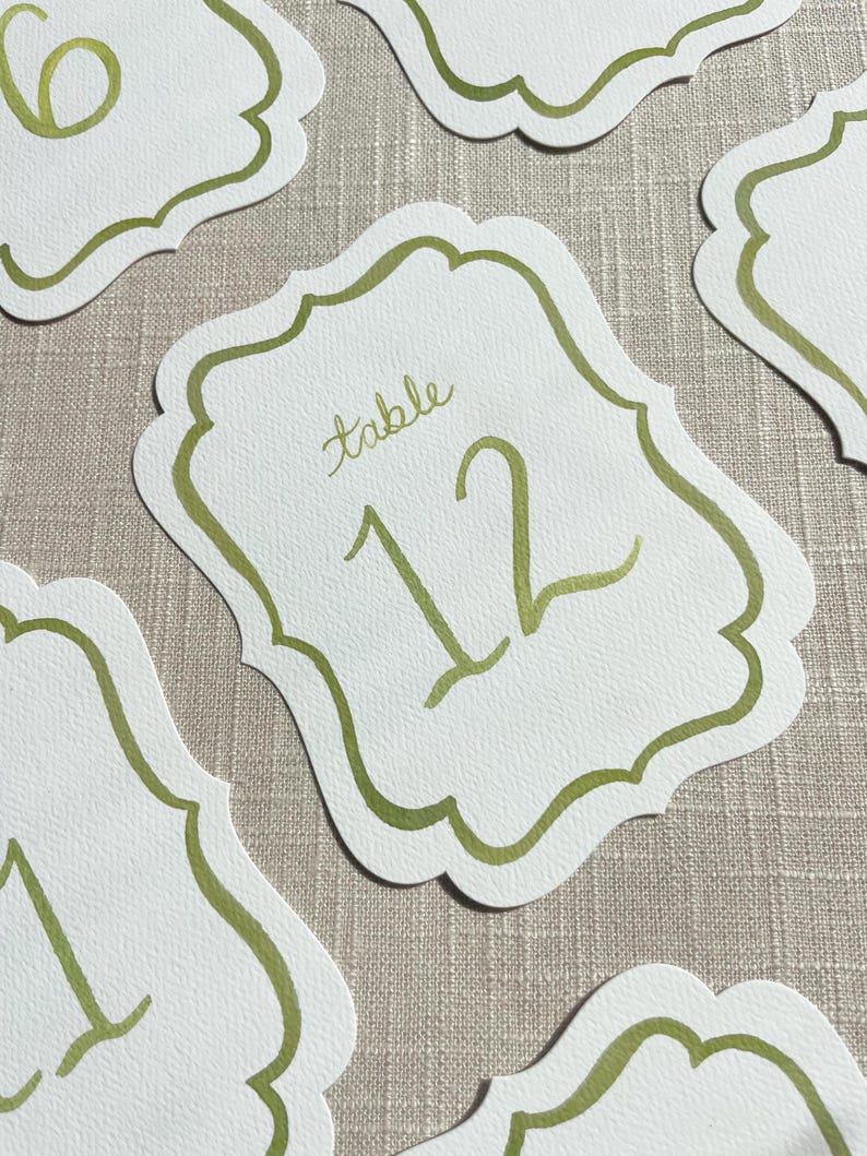 Green Watercolor Table Numbers | Antique Die Cut Print image 3