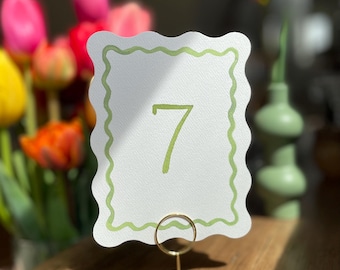 Green Wavy Watercolor Table Numbers