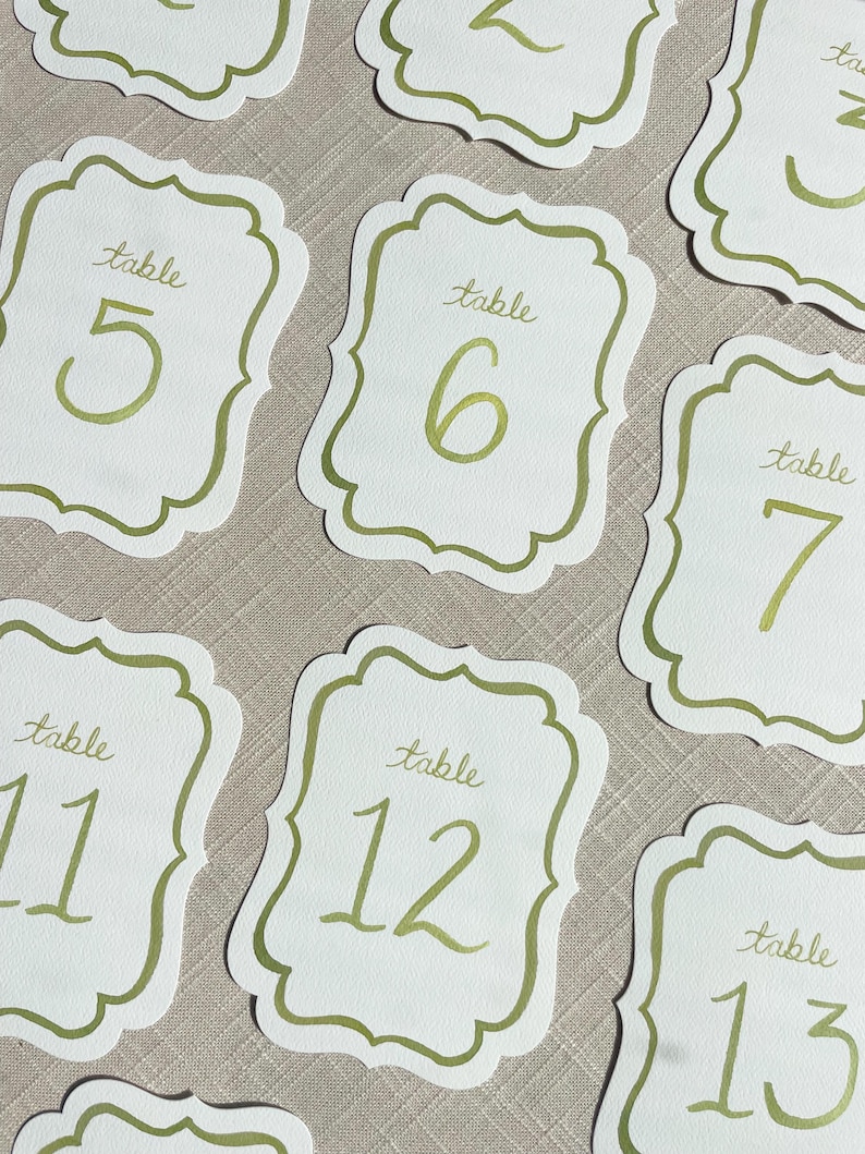Green Watercolor Table Numbers | Antique Die Cut Print image 2