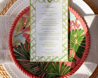 Printed Menu Cards | 4"x6.75" | Garden Lattice | Green | Textured Paper