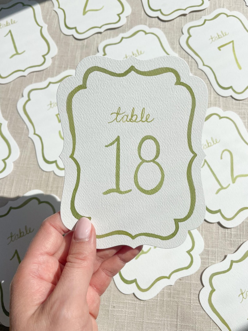 Green Watercolor Table Numbers | Antique Die Cut Print image 4