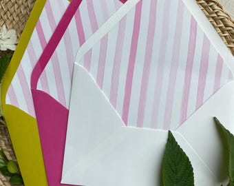 A7 Envelope with Green Toile Liner | Green, White, Pistachio