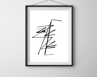 May include: Black and white abstract line art print in a black frame.