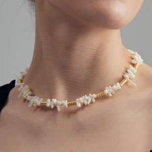 Handmade White and Red Coral Choker Necklace