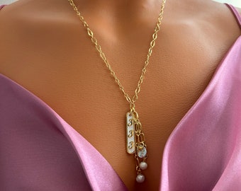 Lucky Number Pendant With Dangeling Pearls Dainty Necklace