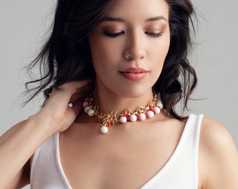 White & Red Coral Necklace