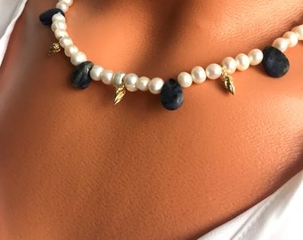 Pearls and Lapis Lazuli Choker Necklace