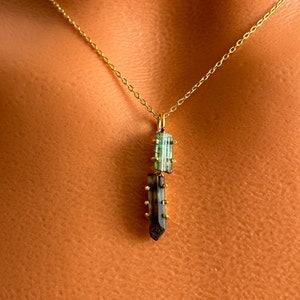 Silver Dainty Necklace with Tourmaline Stone Pendant