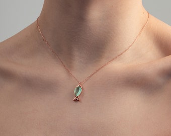 Rose Gold Plated 925 Sterling Silver Dainty Necklace, Crystal Color Variety Pendant