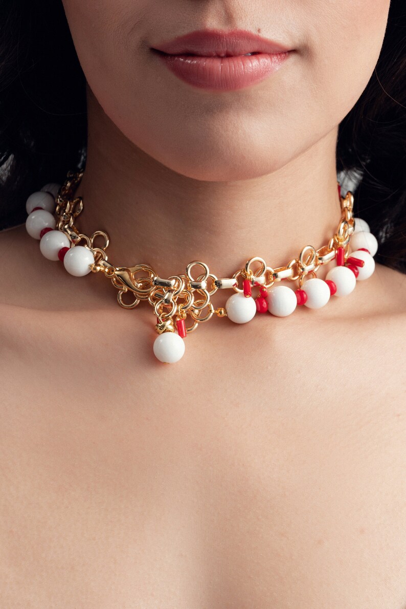 White & Red Coral Necklace image 4