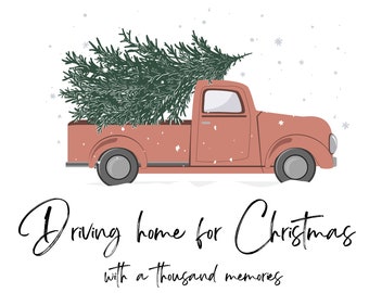 Driving home for Christmas print, Christmas wall art, Christmas Digital art, Christmas cards, Christmas, Christmas Tree, Family Christmas