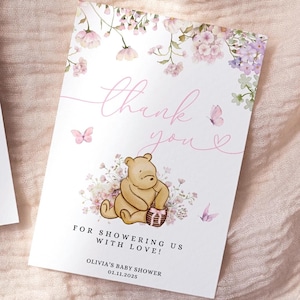 Winnie the pooh Baby shower Decorations Winnie the Pooh Baby shower favors Favor tag Pooh bear Baby shower gift tag Printable Pink BBS44
