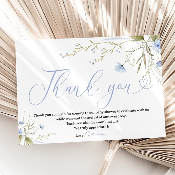 Printable THANK YOU CARD for wildflower baby shower | Matching items! | Baby boy in bloom Flower theme Thank you note Thanks card BBS17