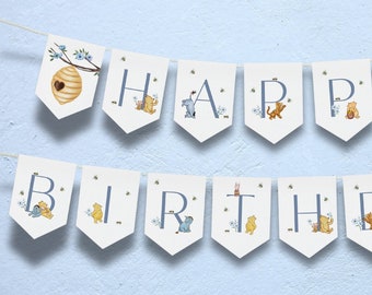 Printable Winnie the Pooh Banner Winnie the Pooh birthday banner Hundred Acre Wood birthday party Winnie the pooh party first birthday BD08